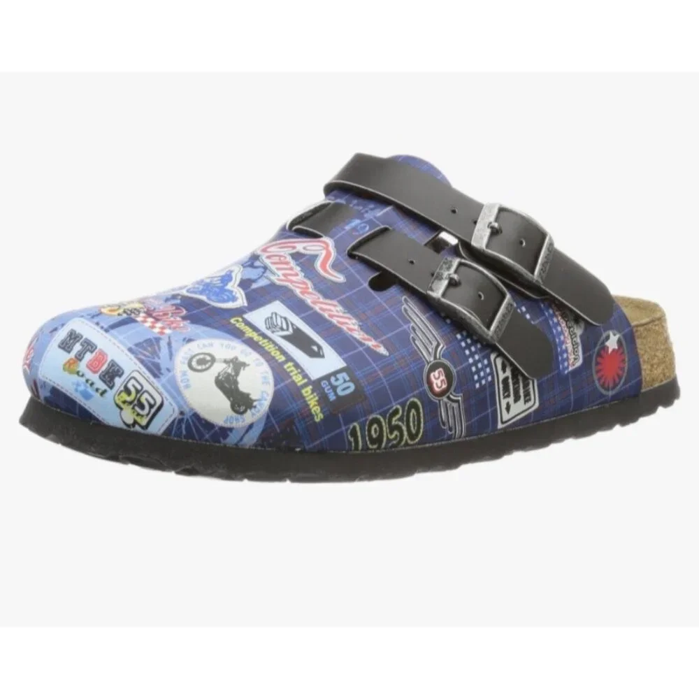 Birkis Original Kay Racing Motorbikes Slip-On Clogs Mens Size 9 Blue/Black